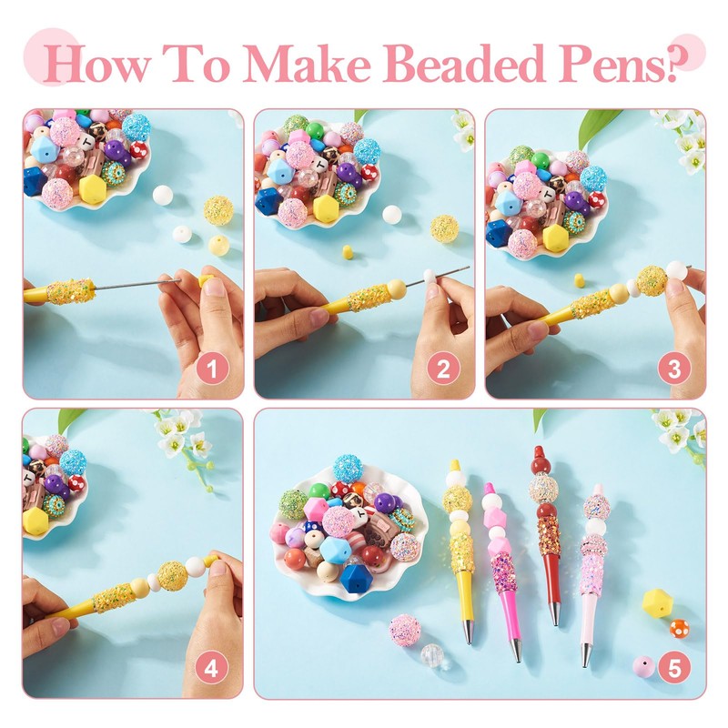 8 Pcs Beadable Pens, Plastic Beadable Pen, Shaft Black Ink