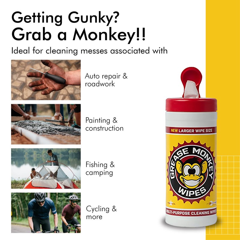 Grease Monkey Wipes Multi-Purpose, Heavy Duty Cleaning Wipes Canister, 25-Count,
