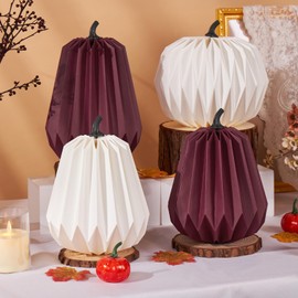 SUNBEAUTY Pumpkin Fall Decor Pumpkin Honeycomb Centerpieces Burgundy and White Fall Paper Honeycomb Pumpkins Table Centerpieces Thanksgiving Table Centerpieces for Harvest Autumn Festival Party Decor