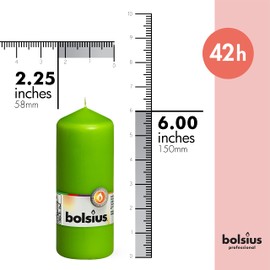 BOLSIUS 10 Lime Green Pillar Candles - 2.25 x 6 Inches - Premium European Quality - Individually Wrapped - 42 Burn Hours - Dripless Smokeless Unscented Dinner, Wedding, Party, & Home Decor Candles