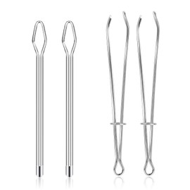 Pack of 4 Threader Tweezer Tool, Elastic Cord Steel Threader, Pull Through Needles Threader, Elastic Band Threading Aid Household, Crafting Rope Cord Pull Thread Tool for DIY Sewing Crafts