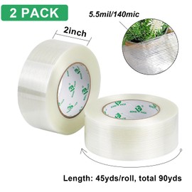 BOMEI PACK 2 Pack Filament Strapping Tape, 45yds x 2 inch, Mono Fiberglass Transparent Reinforced Packing, Heavy Duty Wearproof Tape, 5.5mils