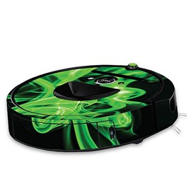 MightySkins Skin Compatible with iRobot Roomba i7 Robot Vacuum - Green Flames | Protective, Durable, and Unique Vinyl Decal wrap Cover | Easy to Apply, Remove, and Change Styles | Made in The USA