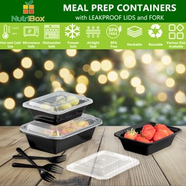 24oz Meal Prep Containers with Lids and Forks 48 Set Microwavable Lunch Containers, Reusable Snack Containers 1 Compartment Food Containers Freezer Safe, Leakproof To Go Food Containers with Forks