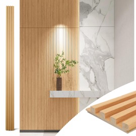 Art3d Art3d Slat Wood Wall Paneling for Interior and Ceiling Decoration - Pack of 4pcs + 1pc End-Trim, Size 108 x 5.7in.- Oak