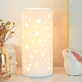 Lampwell Dana Small Table Lamp for Living Room as Bedside Table Lamp for Bedroom,Modern Ceramic Table Lamp,Kids Night Nursery Table Lamp,Φ3.54×H7.87IN,Bulb Excluded,White Star