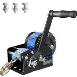 AOFCRELI Boat Trailer Winch 3500lbs Hand Winch with 33ft(10m) Blue Strap, 4:1/8:1 Gear Hand Cable Winch with Hook, 2 Way Ratchet Manual Winch for Jet Ski Boat Towing Pulley Drag Winch