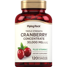 Piping Rock Cranberry Pills | 120 Capsules | Supplement for Women & Men | Triple Strength Concentrate Extract Plus Vitamin C | Non-GMO, Gluten Free