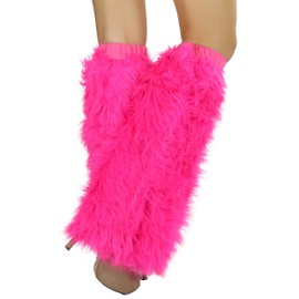 ToBeInStyle Women's Faux Fur Knee Hi Leg Warmer - Neon Pink