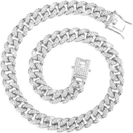 Cuban Link Chain for Men Women,Hip Hop decoration,Iced Out Chain,Fashion decoration - Color: Silver necklace