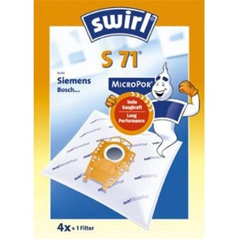 Swirl S71 MicroPor Staubsaugerbeutel für Siemens Staubsauger, saugstark, verschließbare Halteplatte, 4 Beutel