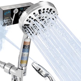 AISINYI® 5" Filtered Shower Head with Handheld, 10 Functions High Pressure Showerhead with 80" Stainless Steel Shower Hose, 2 Built-in Power Jets, Powerful Filter to Improve Water Quality, Chrome
