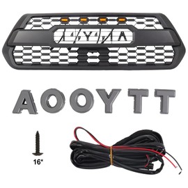 Front Grille Grill Compatible With 2016-2023 Tacoma TRD Style SR, SR5, TRD Off-Road, TRD Sport Front Grill Replacement Accessories Black Matte Bumper ABS Grille with 4 Amber Led Lights