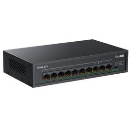 Real HD 10 Port PoE Switch, 8 Ports PoE+ 2 Uplink Unmanaged 100Mbps Switch, High Total Power Budget 120W, 802.3af/at Compliant, Work with IP Cameras VOIP Phones