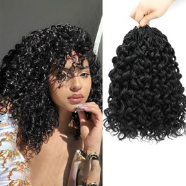 10 Inch Pretwisted Gogo Curl Crochet Hair 8 Packs - Short Curly Pre-looped Ocean Water Deep Wave Braiding Hair for Women (1B, 10inch)