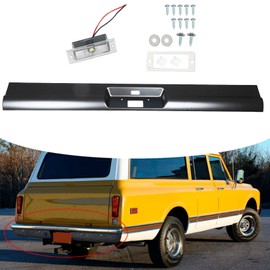 SEBLAFF Rear Bumper Black Roll Pan Steel with License Plate Light Kit Replacement for 1967-1972 C10 Pickup Suburban