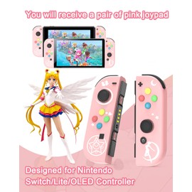 SWTOTK Switch Controllers,Replacement for Joypad Work with Switch/OLED/Lite,Wireless Remote Support Motion Control,Screenshot,Wake-up,Vibration,Sailor Moon (L/R),Pink