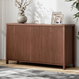 Apicizon 56" Wide Fluted Sideboard Buffet Sideboard, 4-Door Large Wood Storage Cabinet with Adjustable Shelves, Modern Console Table for Dining Room, Living Room, Rustic Brown