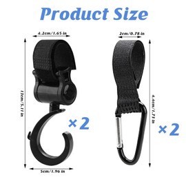 Pram Hooks, Pack of 4 - Bag Holder for Changing Bags - Pram Attachment - Non-Slip Stroller Hooks - Multi-Purpose Pram Accessories