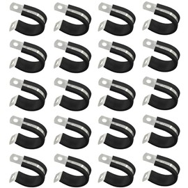 20 PCS Stainless Steel Rubber Cushioned R Shape Clamps,Cable Mounting Hose Pipe Clamps,Rubber Lined P Clips (25mm)