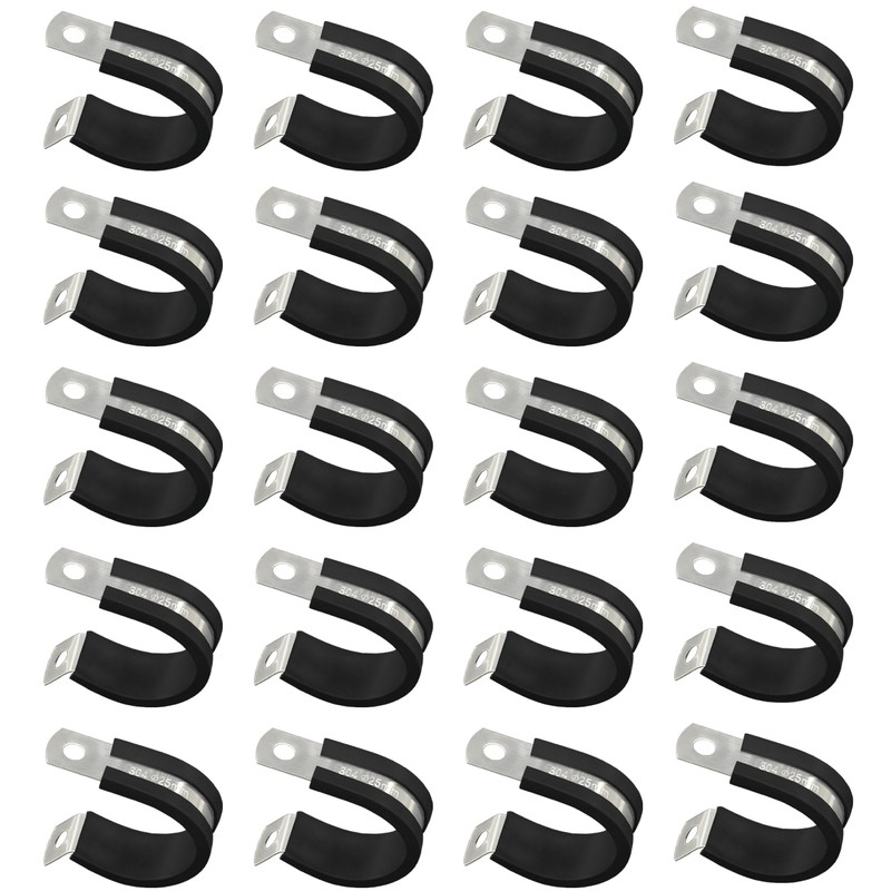 20 PCS Stainless Steel Rubber Cushioned R Shape Clamps,Cable Mounting