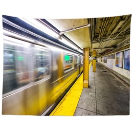 Loccor New York City Subway Tapestry Subway Station Train Speed Up Tapestry Public Transport NYC Yellow Subway Wall Decor Home Living Room Bedroom Decor W80 x H60 Inches