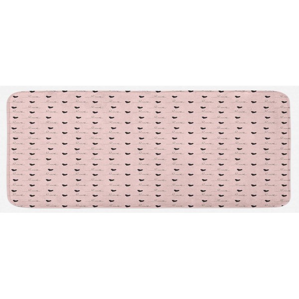 Lunarable Romantic Kitchen Mat, Love Lettering Heart Shapes Simple and
