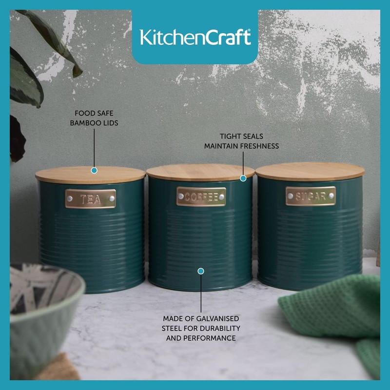 KitchenCraft Storage Canisters, Teal, 3 Pieces, Gift Boxed