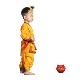 Kaku Fancy Dresses Cotton Krishna Costume for Kids, Baby Krishna Dress for JanmashtamiBal Gopal Dress