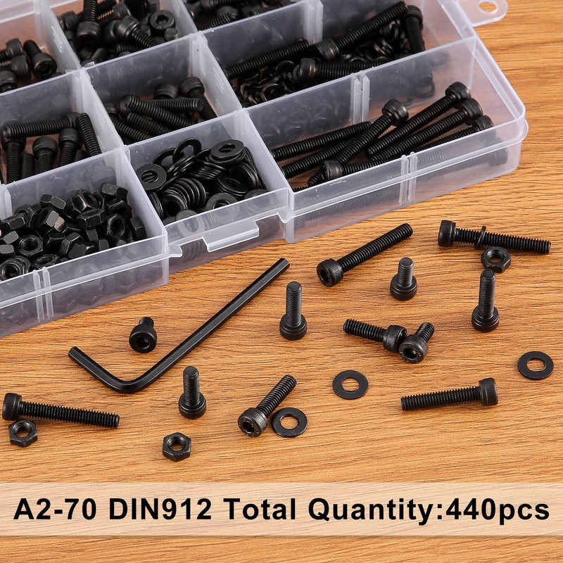 540M4 Screw Set Black Screws 6-30 mm, Washers, Washers, Nuts