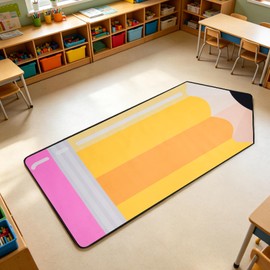 7x3 ft Pencil Classroom Rug, Back to School Classroom Carpet, Soft Playroom Decor Cushions, Non Slip Pencil Floor Mat for First Day of End of The Year Teacher Party Gift School Learning Playing Areas