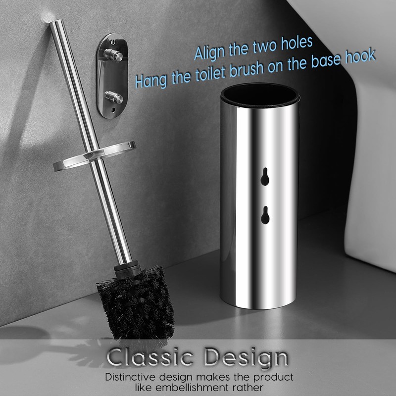 Toilet Brush and Brush Holder, Stainless Steel No-Punch Hook Base
