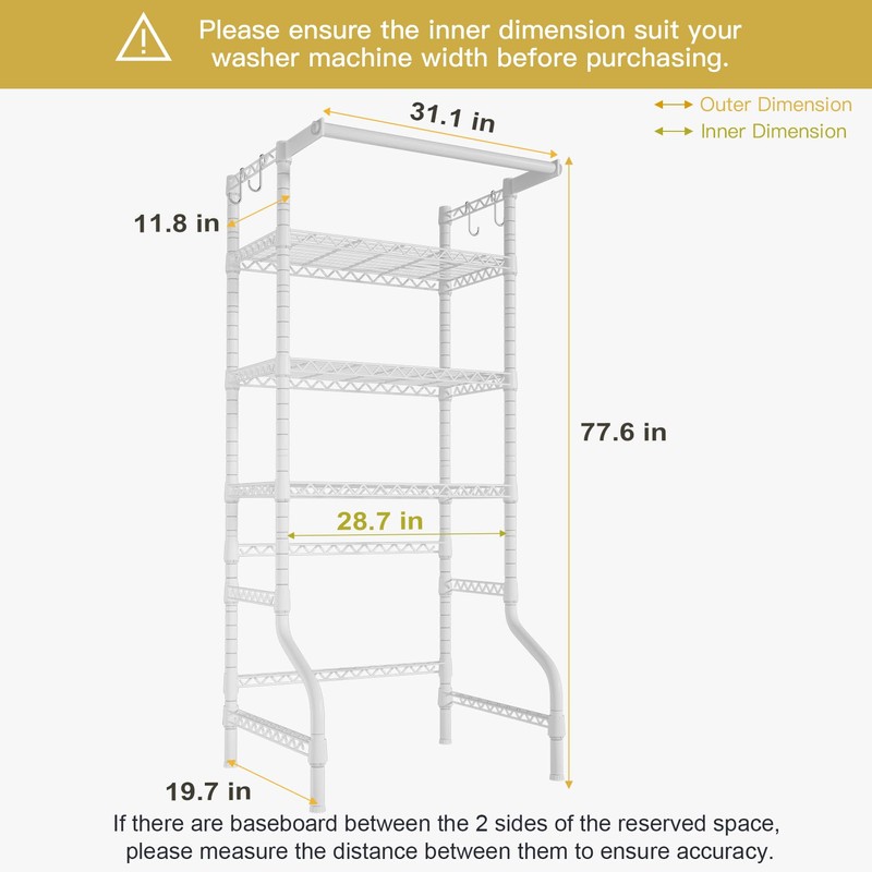 Ulif U11 Medium Over Washer and Dryer Shelves, 3 Tiers