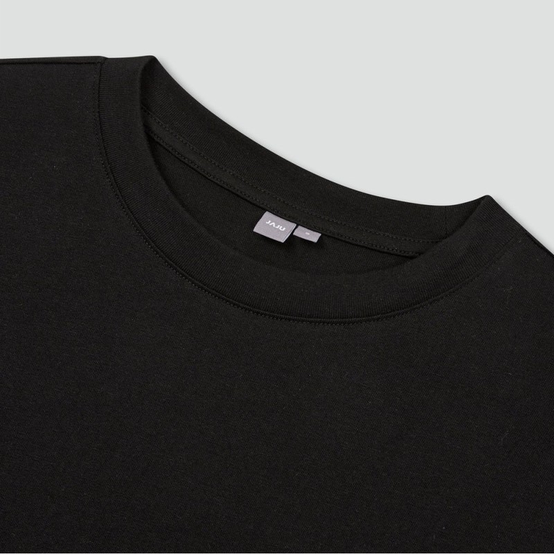 JAJU Women's Cotton Loose Fit 5-Button T-Shirt_Black