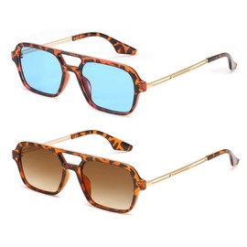 FEISEDY Vintage Square 70s Flat Aviator Sunglasses Women Men Metal Design Shades B2752