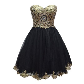 Lemai Tulle Little Black Short Gold Lace Corset Prom Homecoming Cocktail Dresses US 6