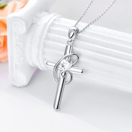 PROESS Initial Cross Necklace 925 Sterling Silver A-Z with Letters Necklace Initial Cross Pendant Chain Initial Jewellery Gifts for Women and Girls (3-C), Sterling Silver