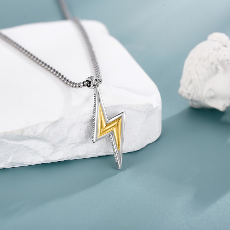 HUKKUN Lightning Bolt Necklace 925 Sterling Silver Lightning Bolt Necklace