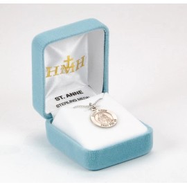 HMH Religious St. Anne Sterling Silver 0.8" Round Medal, Velvet Gift Box, 18" Chain, US Made