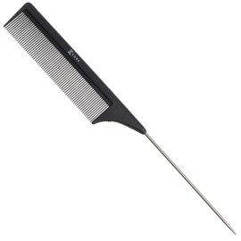 Kobe Professional Carbon Fibre Metal Tail Comb, Fine Teeth Lightweight, Shatter-Proof, Anti-Static and resistant to high temperatures. Back combing, weaving, tinting, perming & styling, 230mm long.