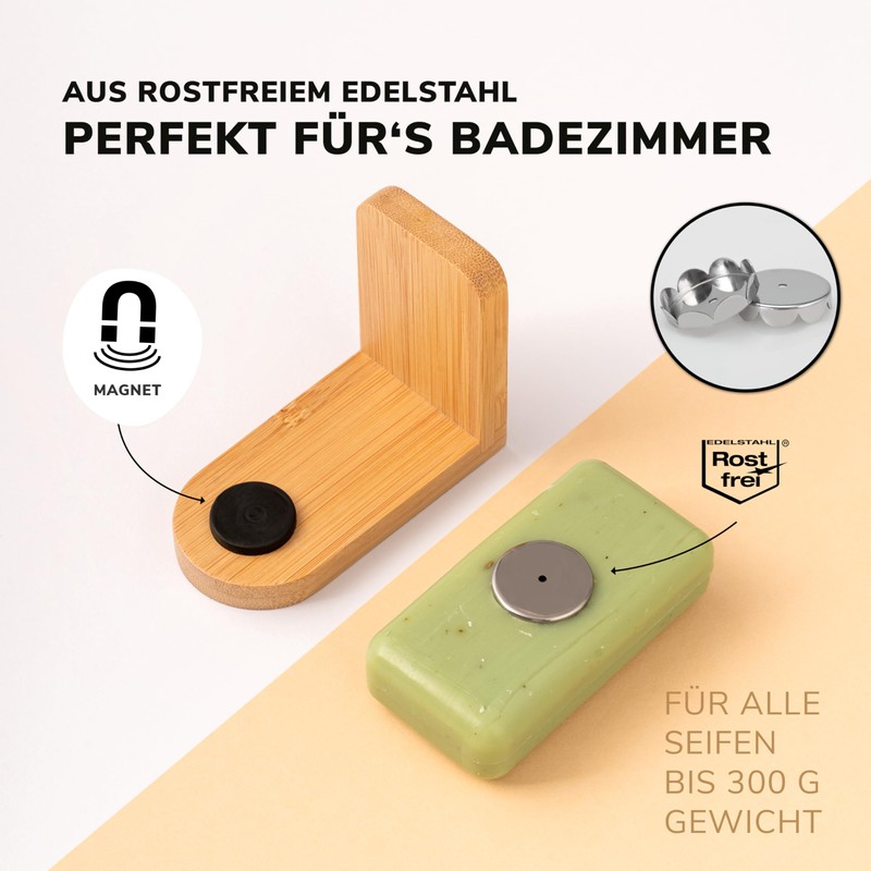 bremermann Bamboo Magnetic Soap Holder - Free Hanging Soap Through