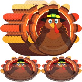 Treasure Cove Turkey Shaped Paper Plates Thanksgiving Disposable Dinnerware Turkey Dinner Serving Party Platters for Autumn Holiday Fall Party Decor 24Pcs