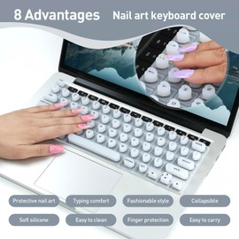 TS-MAYKA Keyboard Cover for Long Nails, Keyboard Film for Nail Art Silicone 3D Raised Keyboard Cover Skin for Typing Comfort Compatible with MacBook Pro/Air 13"/14"/15"/16" 2020-2024 (White)