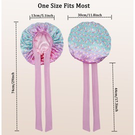 SAYMRE Kids Bonnet for Girls, Silk Bonnets for Kids Boys, Double Layer Satin Bonnet Sleep Cap for Child Curly Hair(3-12Y) (Rainbow Cyan)