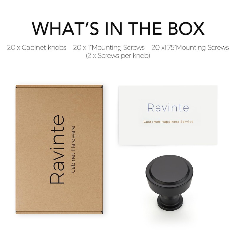 Ravinte 20 Pack Matte Black Kitchen Cabinet Knobs Single Hole