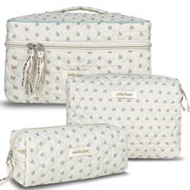 TOPALL Reise Kosmetiktasche Set Damen,Blumen Kosmetiktasche Aesthetic Make Up Bag Tasche Gesteppte Kulturtasche Beauty Case Baumwolle,Groß Schminktasche Travel Essentials Aesthetic Stuff Clean Girl