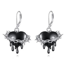 Gothic Earrings 925 Sterling Silver Black Witches Heart/Sword Dangle Dangly Drop Leverback Earrings Goth Jewelry Gifts for Women, Normal, Sterling Silver, No Gemstone