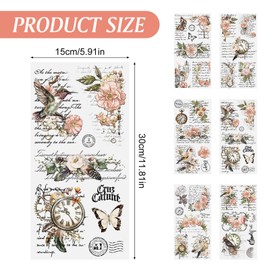 HICOHAND 6 Sheets Rub On Stickers, Vintage Flower Stickers for Wood, DIY, Home Office Decoration, Floral Pattern