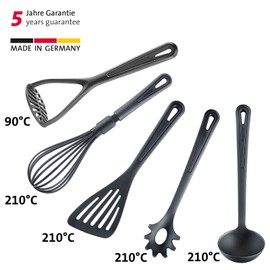 Westmark Kitchen Utensil Set 5 Pieces: Whisk, Soup Ladle, Potato Masher, Spatula, Spaghetti Spoon, Plastic, Gentle, Black, 280022E6