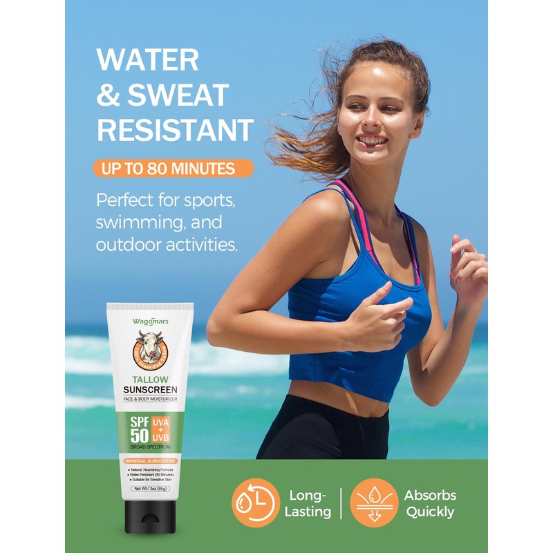 Beef Tallow Sunscreen SPF 50 - Non-Toxic Natural Mineral Sunscreen